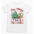 One Merry Teacher Groovy Christmas Tree Pjs Xmas Teacher Unisex T-Shirt, Groovy Teacher Gifts, trending gift