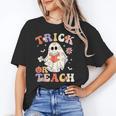 Groovy Halloween Trick Or Teach Retro Floral Ghost Teacher Unisex T-Shirt, Groovy Teacher Shirts, funny gift Groovy Halloween Trick Or Teach Retro Floral Ghost Teacher Unisex T-Shirt, Groovy Teacher Shirts, funny gift