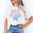 Preppy Fifth Grade Teacher Blue Floral Coquette Pencil Bow Unisex T-Shirt, funny gift Preppy Fifth Grade Teacher Blue Floral Coquette Pencil Bow Unisex T-Shirt, funny gift