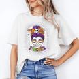 Witchy Teacher Halloween Messy Bun Teacher Bleached Unisex T-Shirt, funny gift