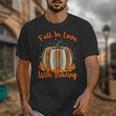 Fall In Love With Reading Pumpkin Autumn Librarians Teacher Unisex T-Shirt, funny design