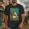 Groovy Ghost Reading Book Cat Halloween Ghost Teacher Unisex T-Shirt, Groovy Teacher Gifts, funny design