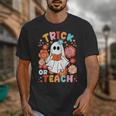 Groovy Halloween Trick Or Teach Retro Floral Ghost Teacher For Men Women Kids Unisex T-Shirt, Groovy Teacher Gifts, funny design