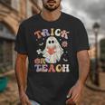 Groovy Halloween Trick Or Teach Retro Floral Ghost Teacher Unisex T-Shirt, Groovy Teacher Gifts, funny design Groovy Halloween Trick Or Teach Retro Floral Ghost Teacher Unisex T-Shirt, Groovy Teacher Gifts, funny design