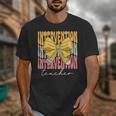 Interventionist Teacher Groovy Coquette Bow Back To School Unisex T-Shirt, Groovy Teacher Gifts, funny design