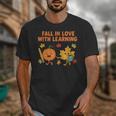 Retro Fall In Love With Learning Autumn Pumpkin Teacher Unisex T-Shirt, funny design