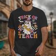 Retro Floral Ghost Trick Or Teach Groovy Teacher Halloween Unisex T-Shirt, Groovy Teacher Gifts, funny design