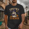 Spooky Teacher Halloween Cute Ghost Pumpkin Reading Women Unisex T-Shirt, funny design