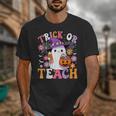 Trick Or Teach Groovy Teacher Ghost Halloween Teacher Unisex T-Shirt, Groovy Teacher Gifts, funny design
