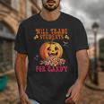 Will Trade Students For Candy Teacher Cute Halloween Pumpkin Unisex T-Shirt, funny design