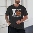 Fall Kindergarten Teacher K Is For Buffalo Plaid Pumpkin Unisex T-Shirt, novelty gifts, funny gifts