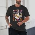 Retro Floral Ghost Trick Or Teach Groovy Teacher Halloween Unisex T-Shirt, novelty gifts, funny gifts