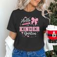 First Day Of School Teacher Girl Coquette Hello Kindergarten Unisex T-Shirt, gift for family, gift for coworker First Day Of School Teacher Girl Coquette Hello Kindergarten Unisex T-Shirt, gift for family, gift for coworker