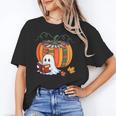 Fall Book Pumpkin Ghost Reading Books Halloween Teacher Women's T-Shirt, trending gift Fall Book Pumpkin Ghost Reading Books Halloween Teacher Women's T-Shirt, trending gift
