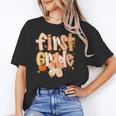 First Grade Fall Floral Coquette Bow Teachers Students Women's T-Shirt, First Grade Teacher Gifts, trending gift