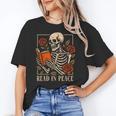 Read In Peace Skeleton Reading Book Halloween Teacher Women's T-Shirt, trending gift