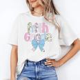 Preppy Fifth Grade Teacher Blue Floral Coquette Pencil Bow Women's T-Shirt, trending gift