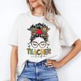 Teacher Life Messy Bun Glasses Leopard Sunflower Women's T-Shirt, trending gift