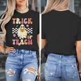 Groovy Teacher Halloween Retro Trick Or Teach Floral Ghost Women's T-Shirt, Groovy Teacher Gifts, funny design