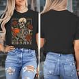 Read In Peace Skeleton Reading Book Halloween Teacher Women's T-Shirt, funny design