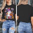 Trick Or Teach Groovy Teacher Ghost Halloween Teacher Women's T-Shirt, Groovy Teacher Gifts, funny design