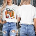 Fall Book Pumpkin Books Ghost Reading Halloween Teacher Women's T-Shirt, funny design