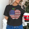 American Flag Teachers Students Apple 4th Of July Vintage Women's T-Shirt, gift for family, gift for coworker American Flag Teachers Students Apple 4th Of July Vintage Women's T-Shirt, gift for family, gift for coworker