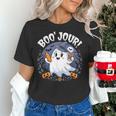 Boo Jour Ghost Halloween French Teacher Cute Coffe Croissant Women's T-Shirt, gift for family, gift for coworker