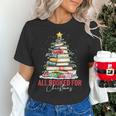 All Booked For Christmas Xmas Tree Teacher Holiday Pajamas Women's T-Shirt, gift for family, gift for coworker