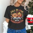 Fall In Love With Kindergarten Autumn Kindergarten Teacher Women's T-Shirt, gift for family, gift for coworker Fall In Love With Kindergarten Autumn Kindergarten Teacher Women's T-Shirt, gift for family, gift for coworker