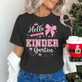 First Day Of School Teacher Girl Coquette Hello Kindergarten Women's T-Shirt, gift for family, gift for coworker First Day Of School Teacher Girl Coquette Hello Kindergarten Women's T-Shirt, gift for family, gift for coworker