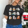 Ghost Reading Teacher Halloween Librarian Book Lover School Women's T-Shirt, gift for family, gift for coworker