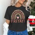 Happy Fri-Yay Friday Lovers Fun Teacher Leopard Rainbow Men Women Girls Kids Women's T-Shirt, gift for family, gift for coworker