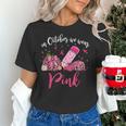 In October We Wear Pink Apple Teacher Daisy Breast Cancer Women's T-Shirt, gift for family, gift for coworker