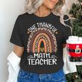 One Thankful Math Teacher Leopard Rainbow Thanksgiving Women's T-Shirt, gift for family, gift for coworker