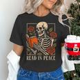 Read In Peace Skeleton Reading Book Halloween Teacher Women's T-Shirt, gift for family, gift for coworker
