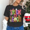 Retro Trick Or Teach Leopard Ghost Halloween Spooky Teacher Women's T-Shirt, gift for family, gift for coworker Retro Trick Or Teach Leopard Ghost Halloween Spooky Teacher Women's T-Shirt, gift for family, gift for coworker