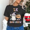 TK Boo Crew Retro Groovy Halloween Floral Ghost TK Teacher Men Women Kids Women's T-Shirt, Groovy Teacher Shirts, gift for family, gift for coworker