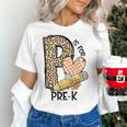 P Is For Pre K Teacher Leopard First Day Of School For Men Women Girls Kids Women's T-Shirt, gift for family, gift for coworker