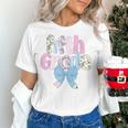 Preppy Fifth Grade Teacher Blue Floral Coquette Pencil Bow Women's T-Shirt, gift for family, gift for coworker