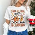 Retro Fall In Love With Learning Autumn Pumpkin Teacher Kids Women's T-Shirt, gift for family, gift for coworker Retro Fall In Love With Learning Autumn Pumpkin Teacher Kids Women's T-Shirt, gift for family, gift for coworker