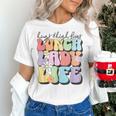 Soul Bleach Teacher Staff First Day Of School Last Hugs & High Fives Lunch Lady Vibes Blue Classic Fit Women's T-Shirt, gift for family, gift for coworker Soul Bleach Teacher Staff First Day Of School Last Hugs & High Fives Lunch Lady Vibes Blue Classic Fit Women's T-Shirt, gift for family, gift for coworker