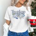 Teacher Blue Chinoiserie Coquette Bow Heart Teacher Life Women's T-Shirt, gift for family, gift for coworker Teacher Blue Chinoiserie Coquette Bow Heart Teacher Life Women's T-Shirt, gift for family, gift for coworker