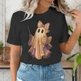 Coquette Music Note Patchwork Ghost Music Teacher Halloween Women's T-Shirt, funny gift