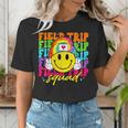 Field Trip Squad Groovy Field Day Smile Face Teacher Tie Dye Women's T-Shirt, Groovy Teacher Shirts, funny gift