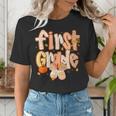First Grade Fall Floral Coquette Bow Teachers Students Women's T-Shirt, First Grade Teacher Shirts, funny gift