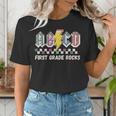 First Grade Rocks Teachers Back To School ABCD Rock Students Women's T-Shirt, First Grade Teacher Shirts, funny gift First Grade Rocks Teachers Back To School ABCD Rock Students Women's T-Shirt, First Grade Teacher Shirts, funny gift