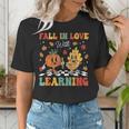 Groovy Fall In Love With Learning Autumn Pumpkin Teacher Women's T-Shirt, Groovy Teacher Shirts, funny gift Groovy Fall In Love With Learning Autumn Pumpkin Teacher Women's T-Shirt, Groovy Teacher Shirts, funny gift