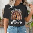 One Thankful Math Teacher Leopard Rainbow Thanksgiving Women's T-Shirt, funny gift