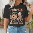 Pumpkin Spice Makes Teacher Nice Retro Fall Spooky Season Women's T-Shirt, funny gift